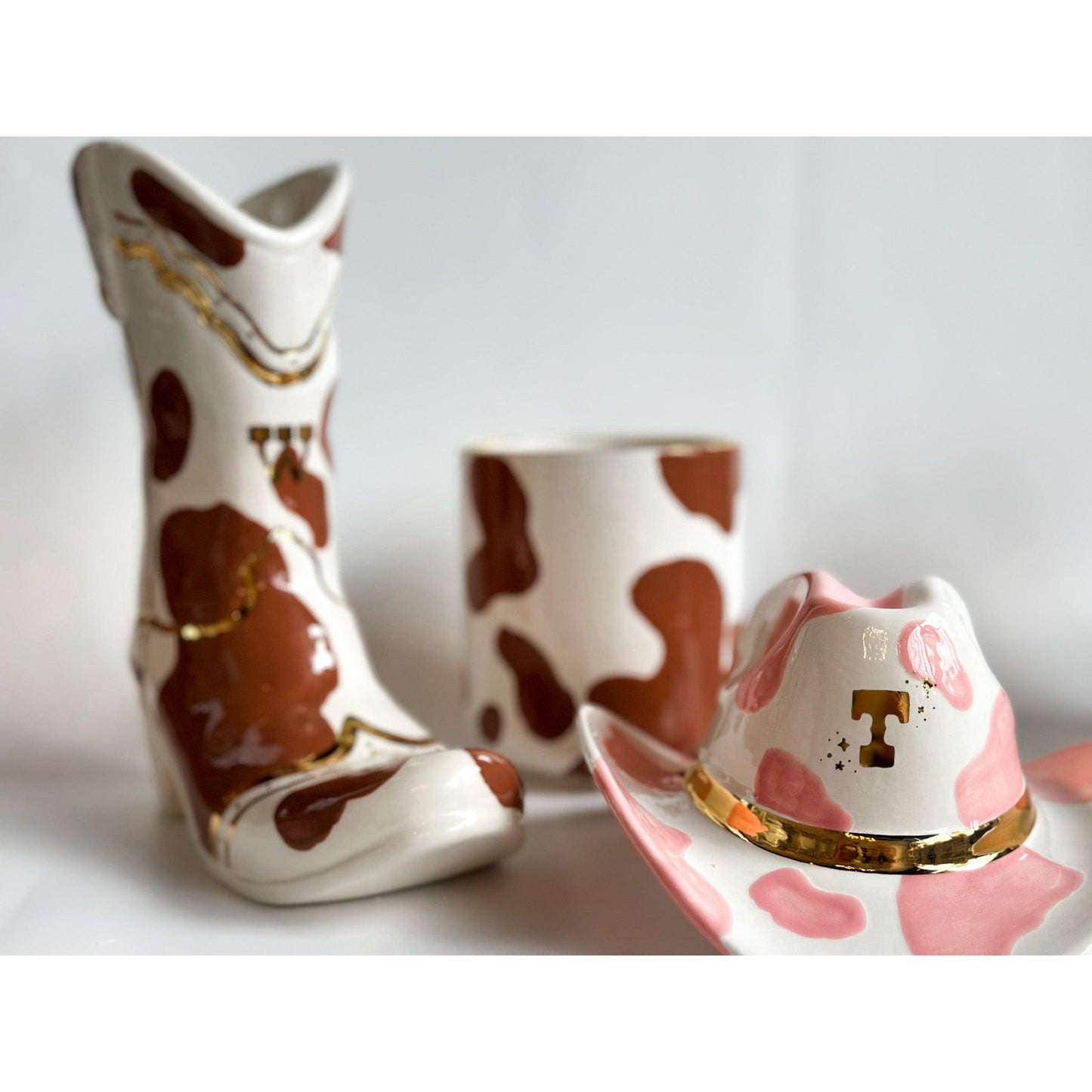 Cow Print Cowboy Boot Vase
