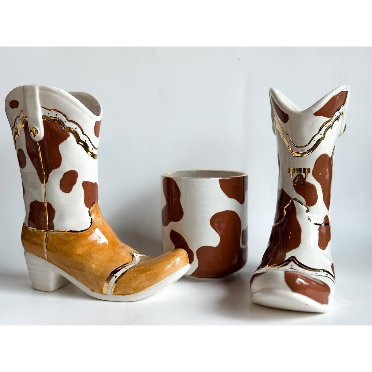 Cow Print Cowboy Boot Vase
