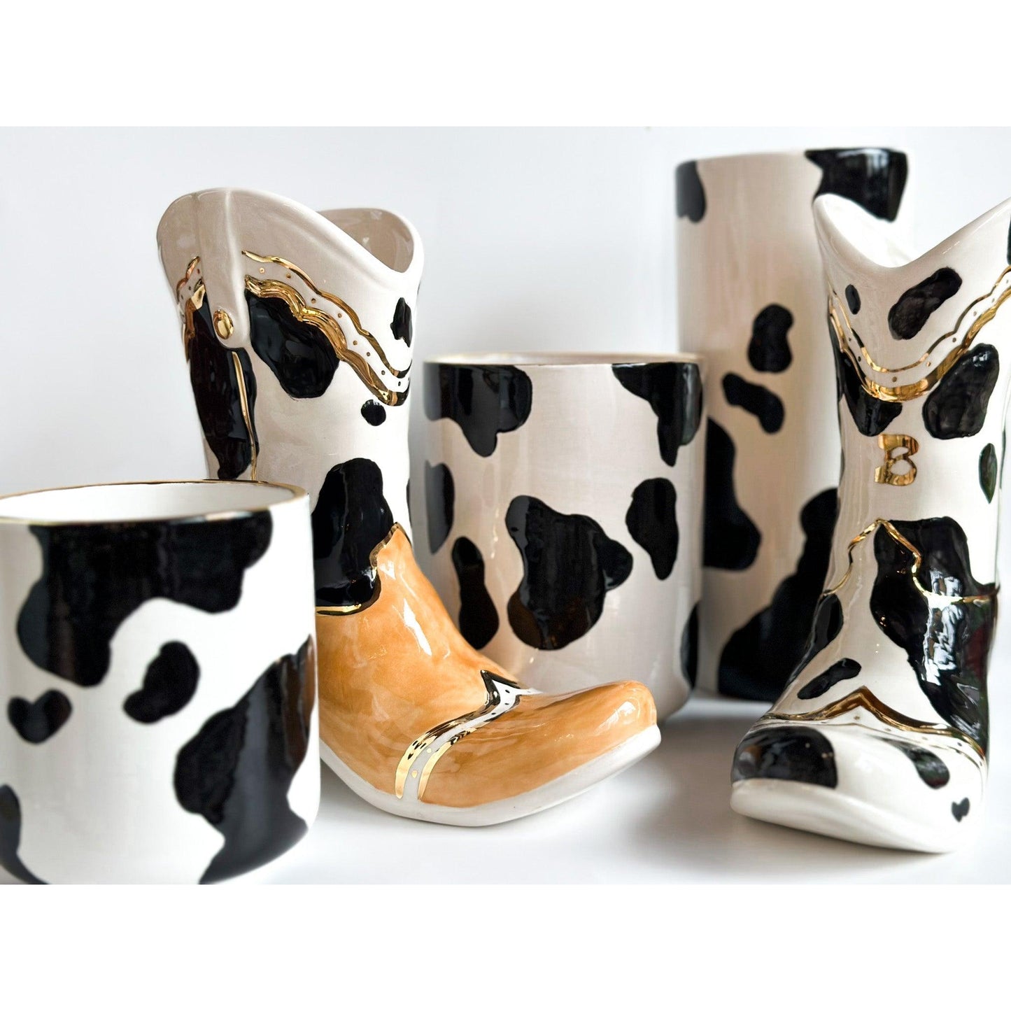 Cow Print Cowboy Boot Vase