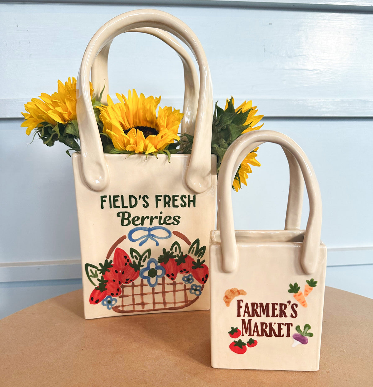 Berry Farm Medium Tote Bag Vase Featuring Handpainted Artwork
