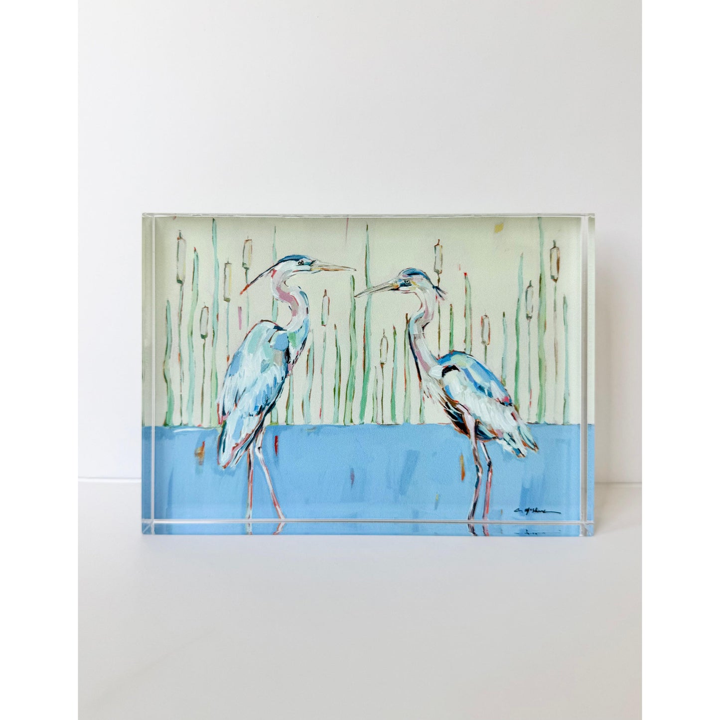 Blue Herons Acrylic Tabletop Art