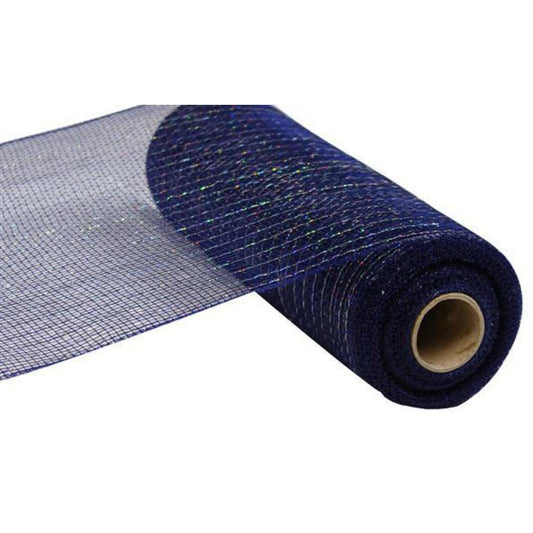 10" Poly Deco Mesh Ribbon: Metallic Navy Blue & Silver (10 Yards)