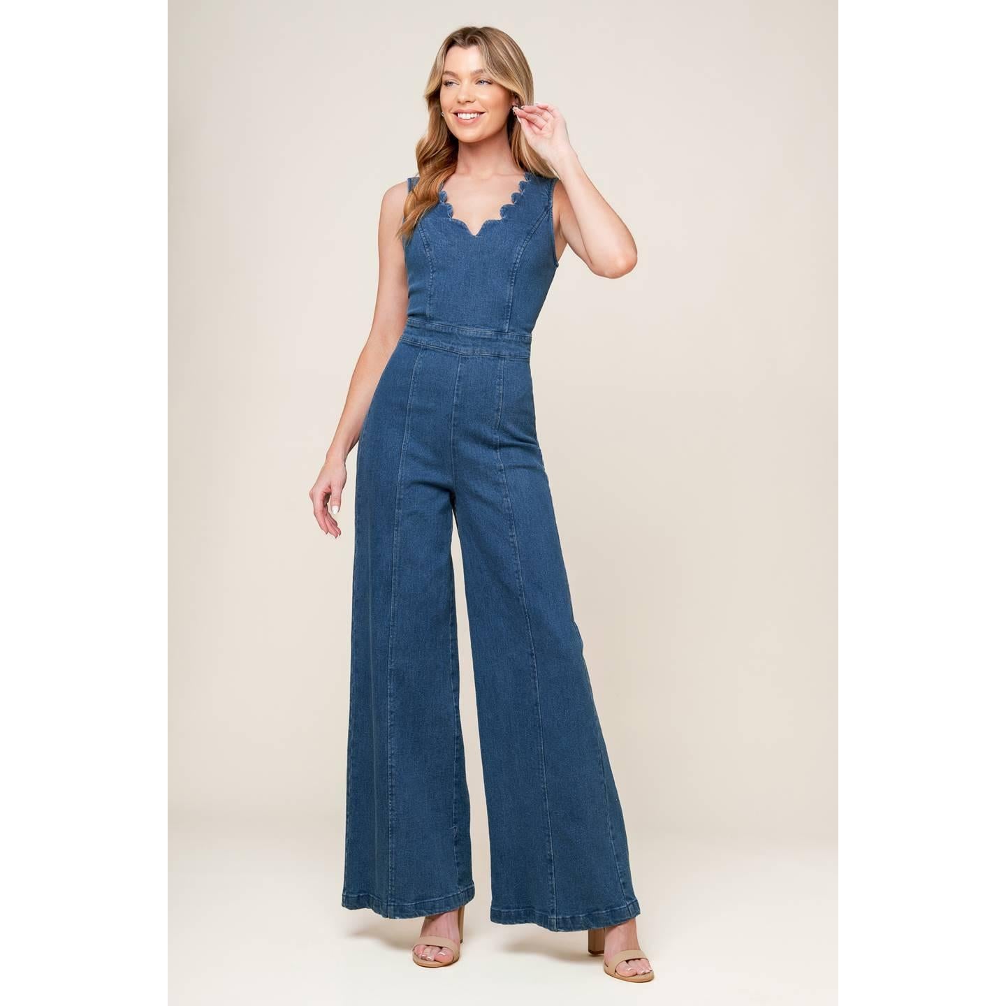 WHERE THE NIGHT MEDIUM INDIGO DENIM JUMPSUIT