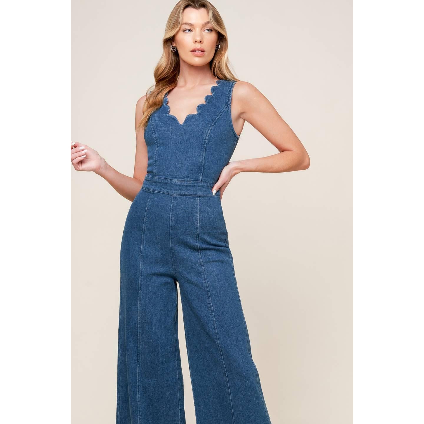 WHERE THE NIGHT MEDIUM INDIGO DENIM JUMPSUIT