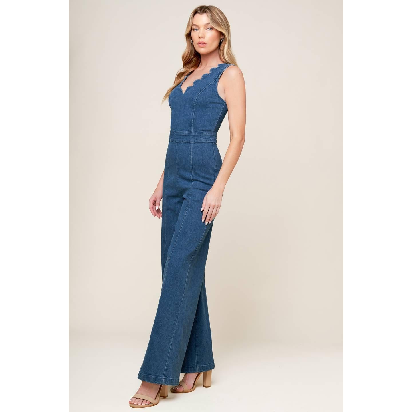 WHERE THE NIGHT MEDIUM INDIGO DENIM JUMPSUIT