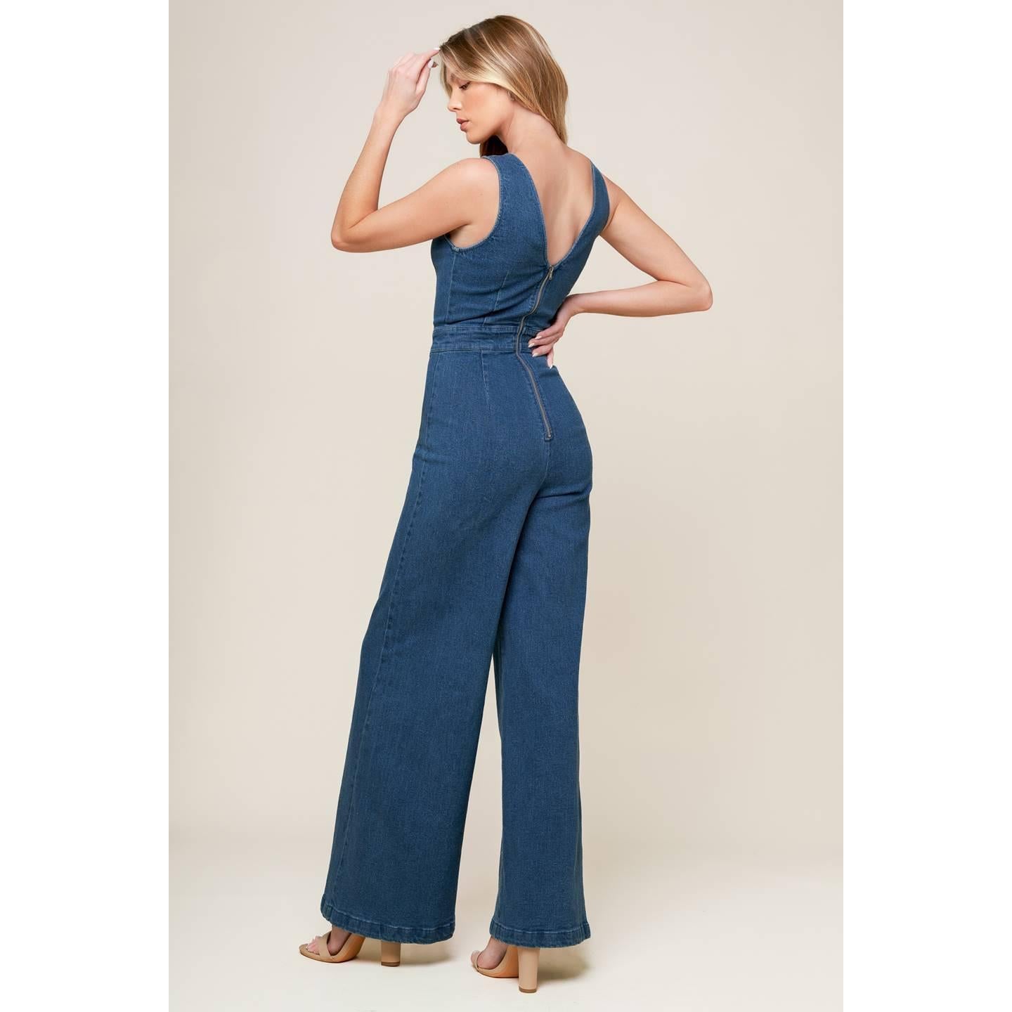 WHERE THE NIGHT MEDIUM INDIGO DENIM JUMPSUIT