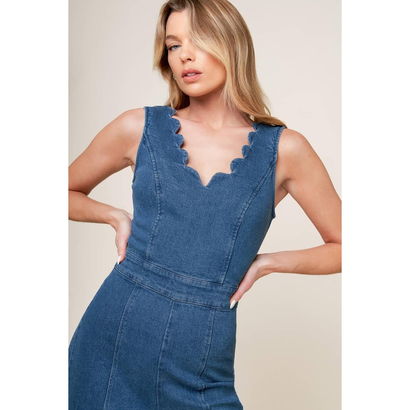 WHERE THE NIGHT MEDIUM INDIGO DENIM JUMPSUIT