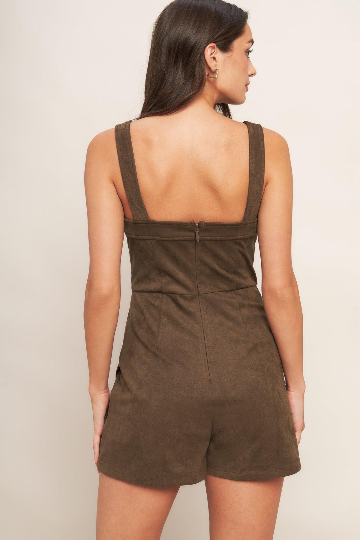 BROWN SUGAR GLOW FAUX SUEDE ROMPER