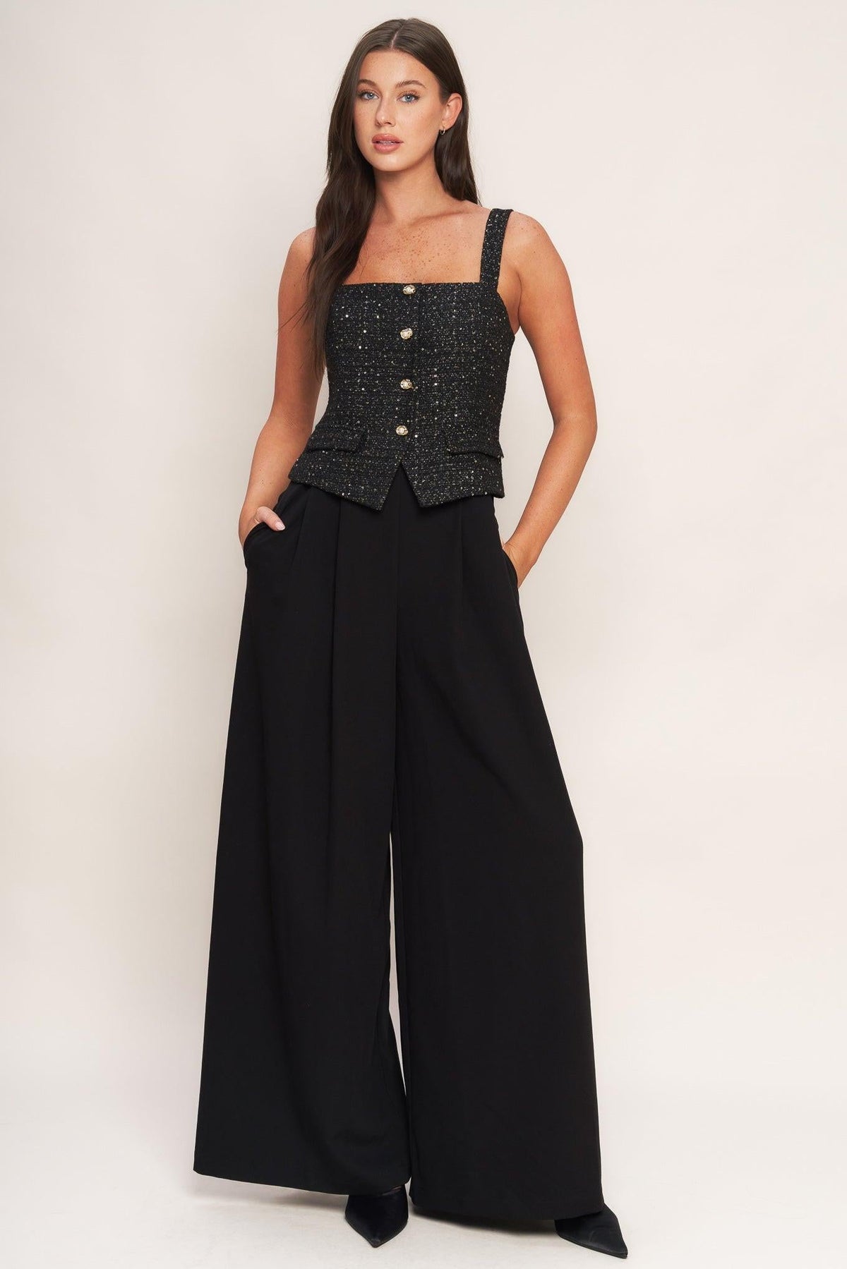 MIDNIGHT PARISIENNE WOVEN JUMPSUIT