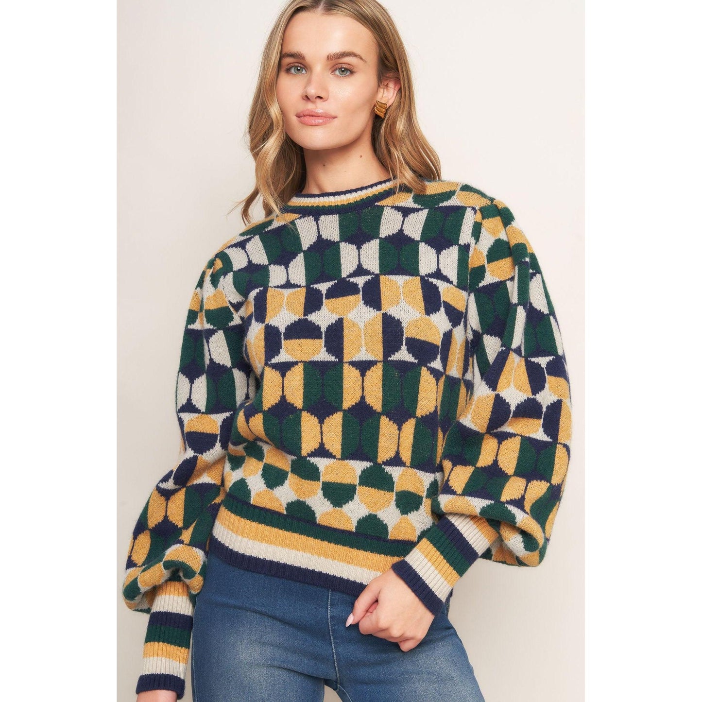 CHEER YOU ON JACQUARD SWEATER TOP