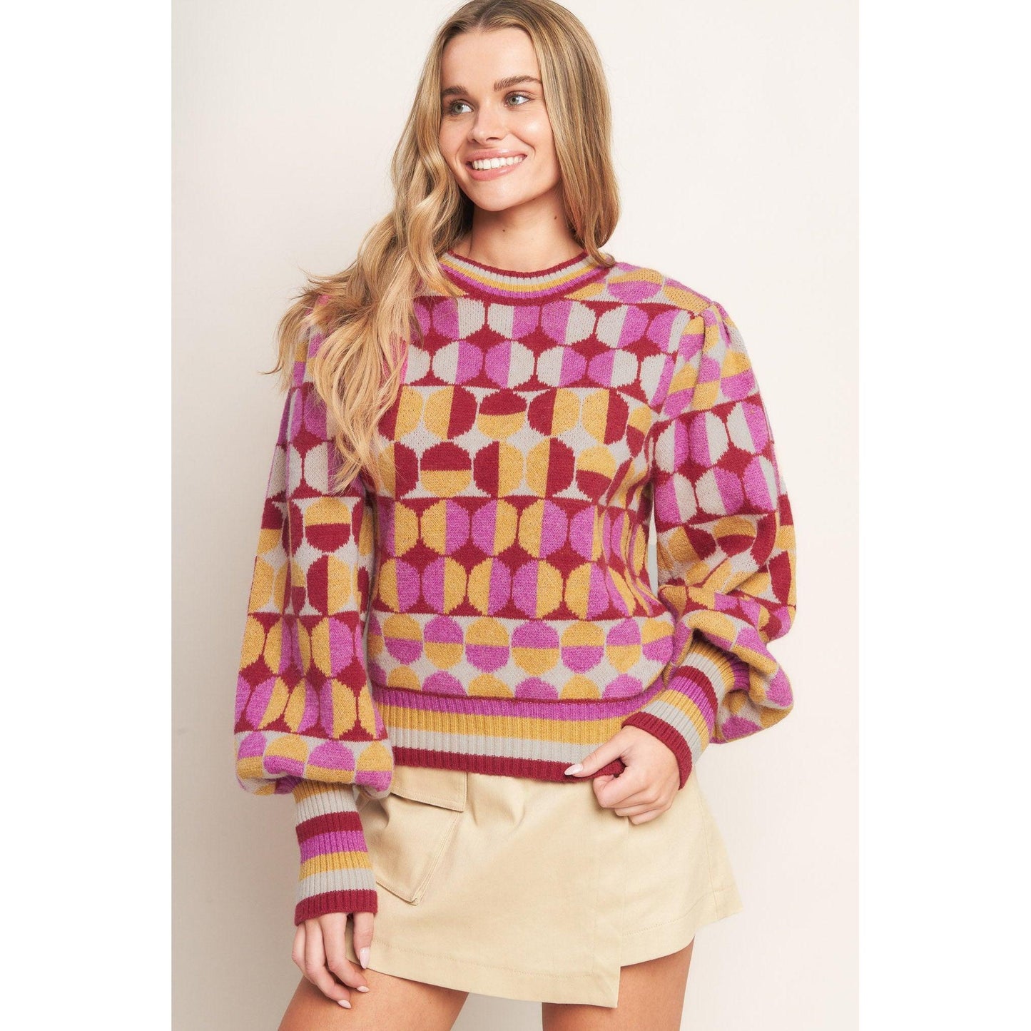 CHEER YOU ON JACQUARD SWEATER TOP