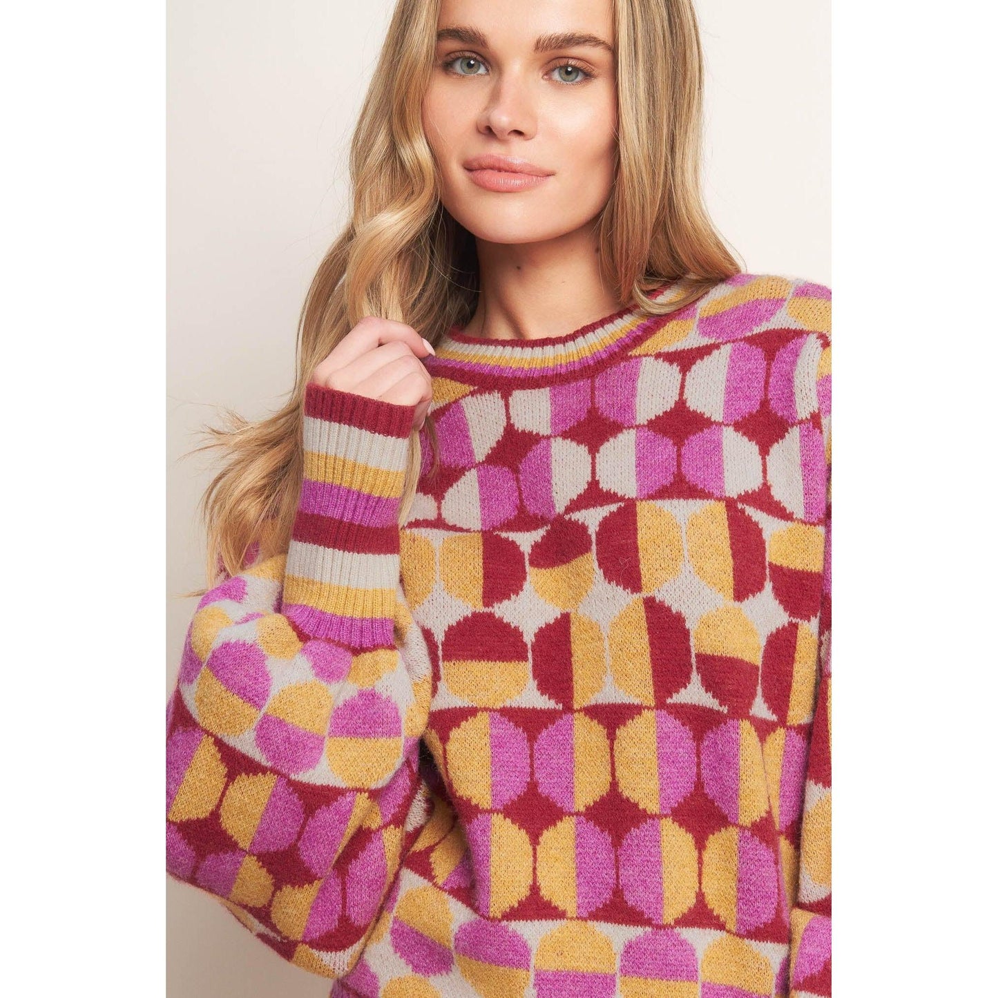 CHEER YOU ON JACQUARD SWEATER TOP