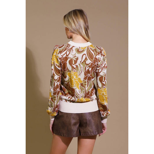 KEEPING TABS JACQUARD PULLOVER SWEATER TOP