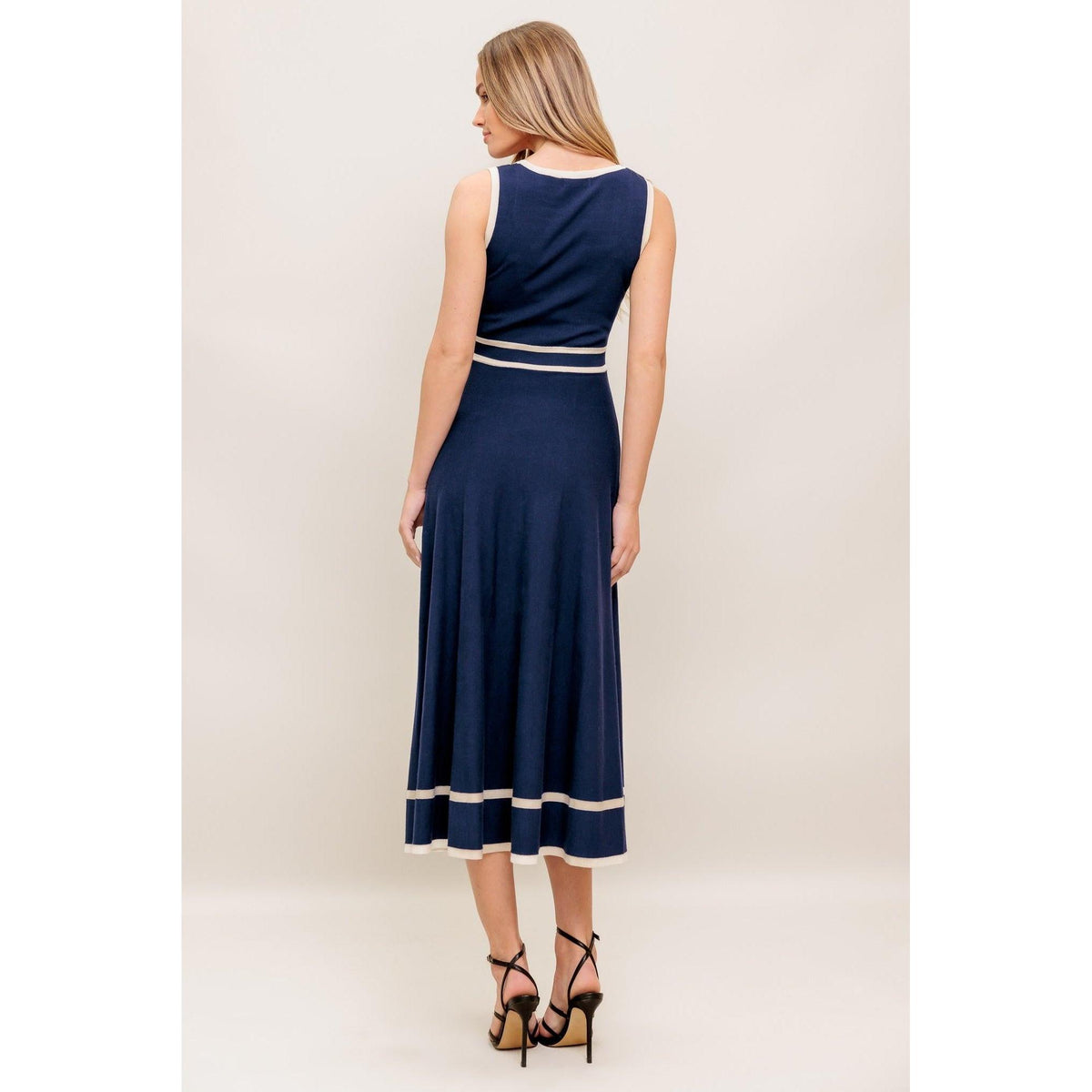 a woman in a blue dress