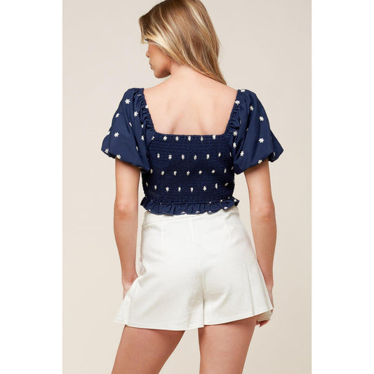 BEBE ALERT NAVY WOVEN TOP