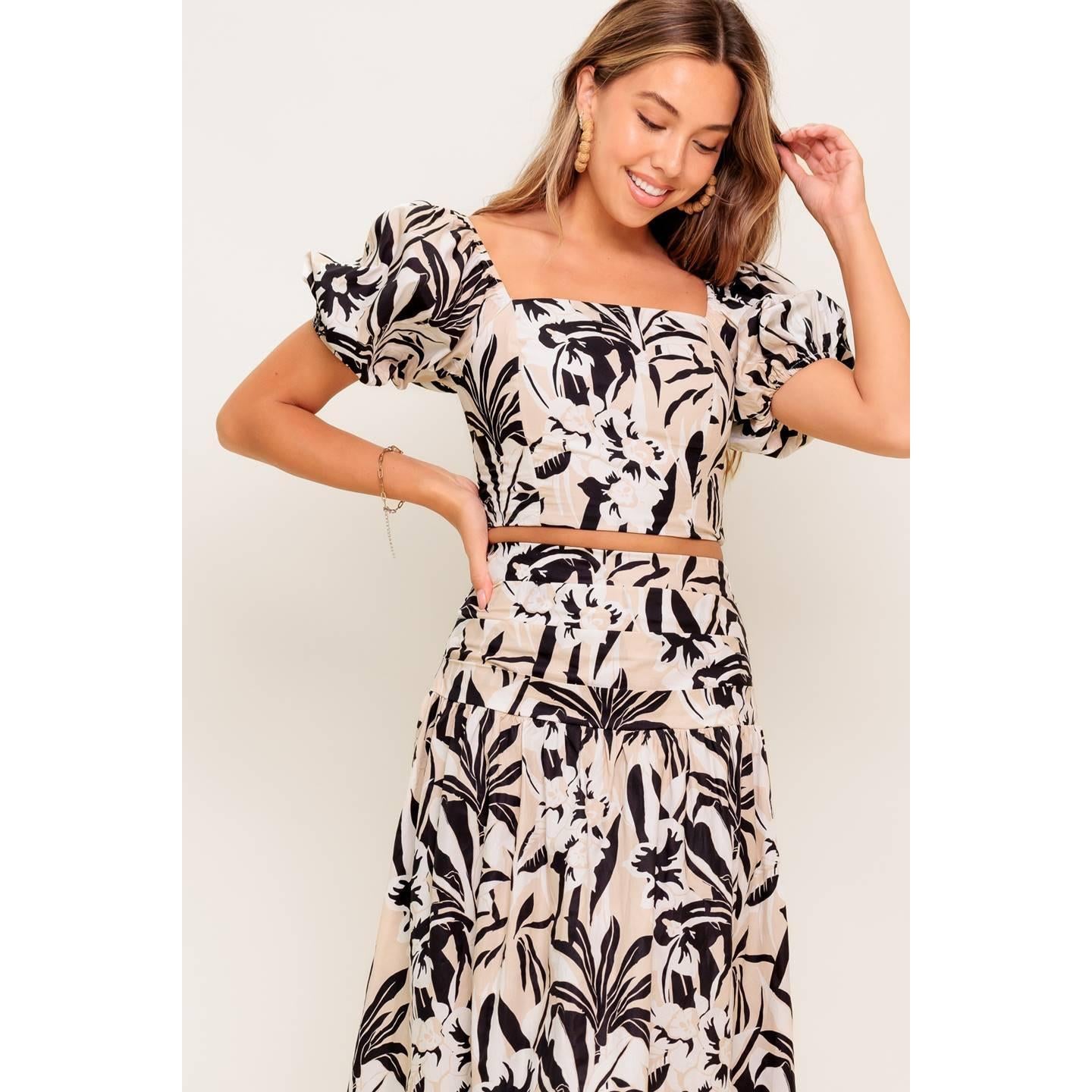 NEUTRAL ZONE WOVEN TOP AND SKIRT SET