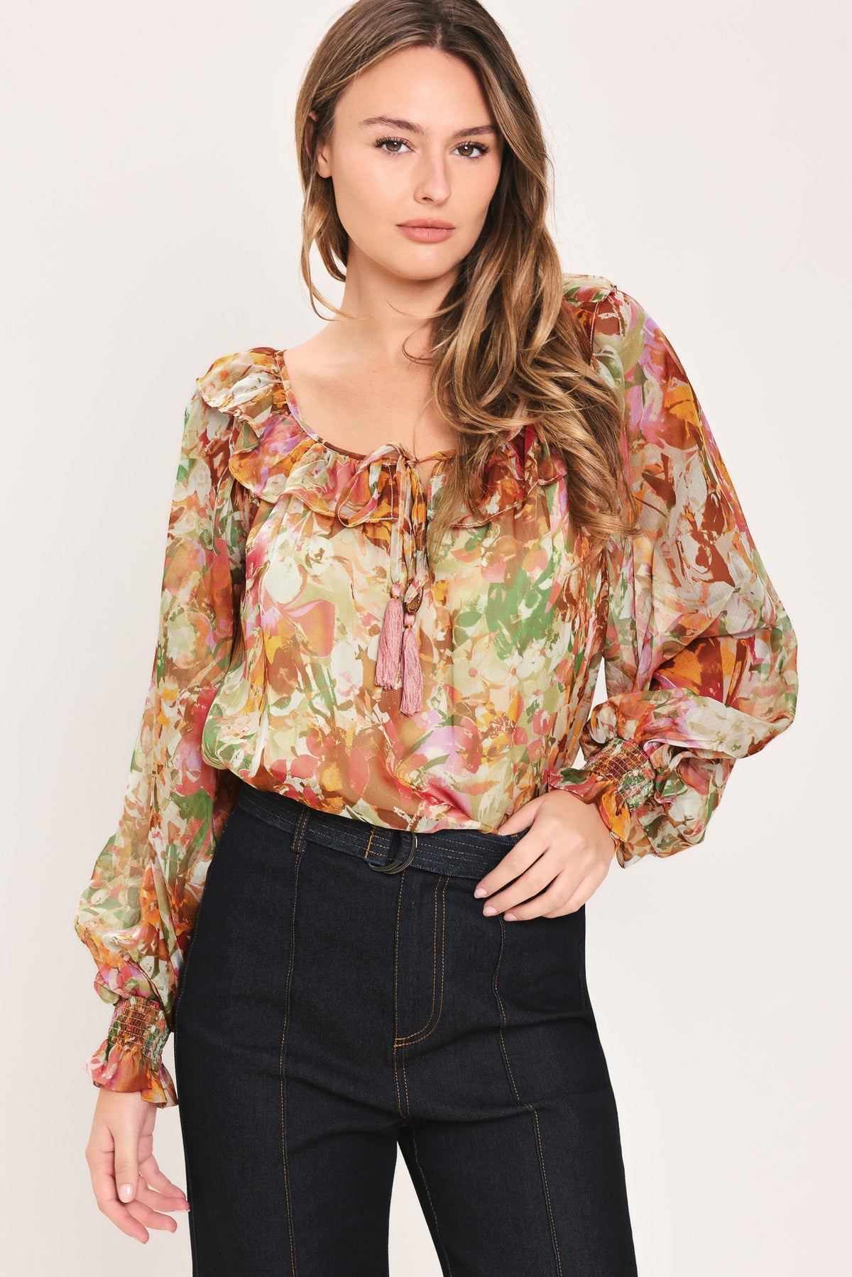 SOFT FLORAL RUST WOVEN TOP
