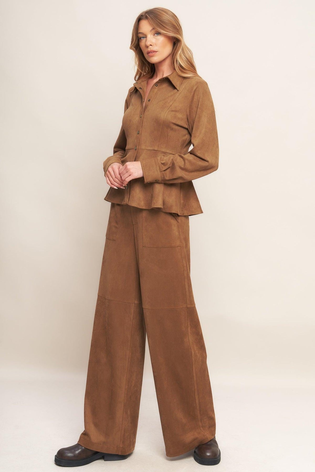 REFINED IMPRESSION FAUX SUEDE TOP
