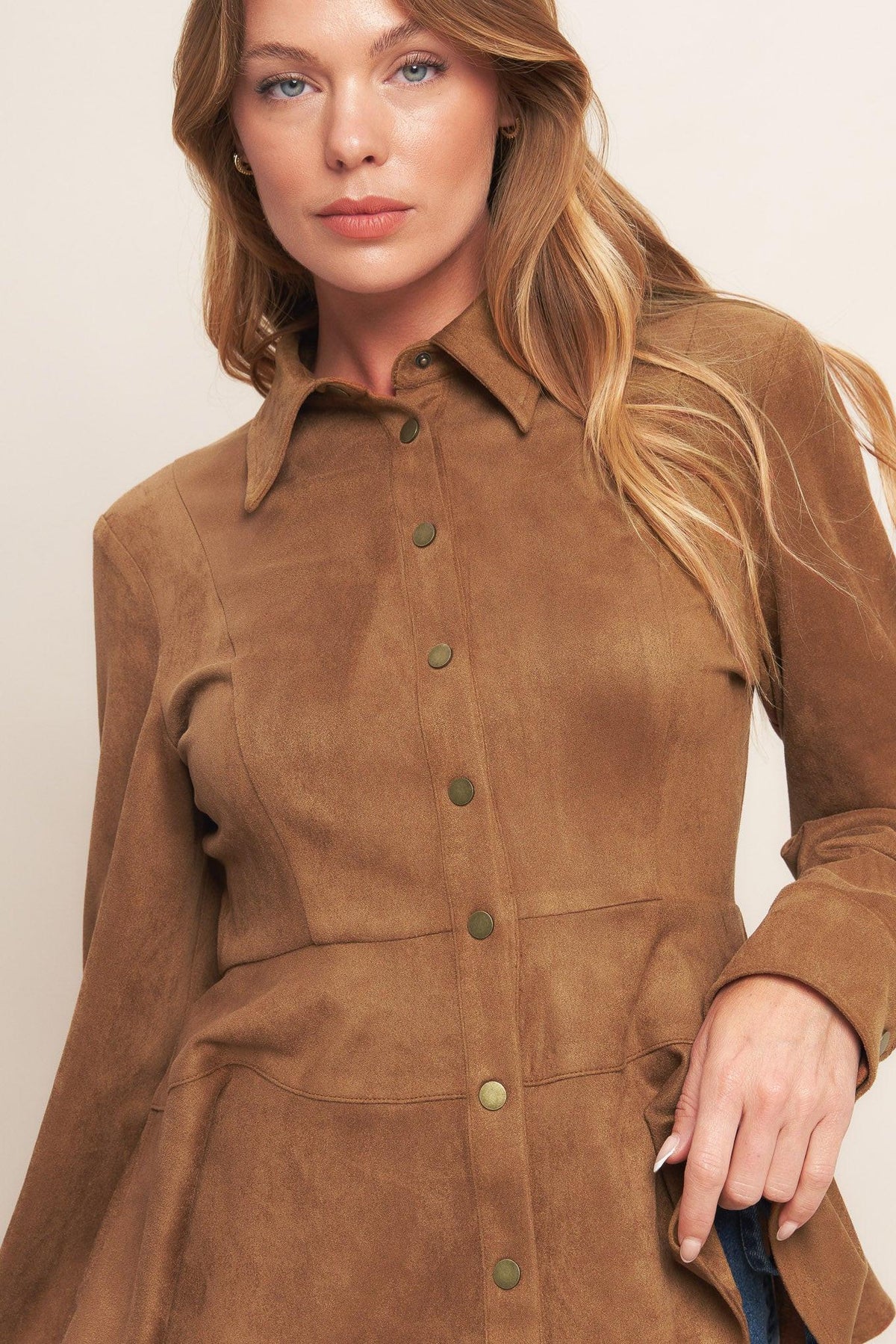 REFINED IMPRESSION FAUX SUEDE TOP