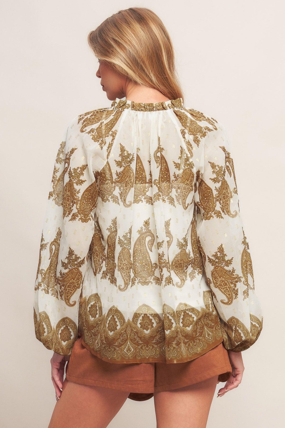 MOROCCAN SPICE IVORY WOVEN TOP