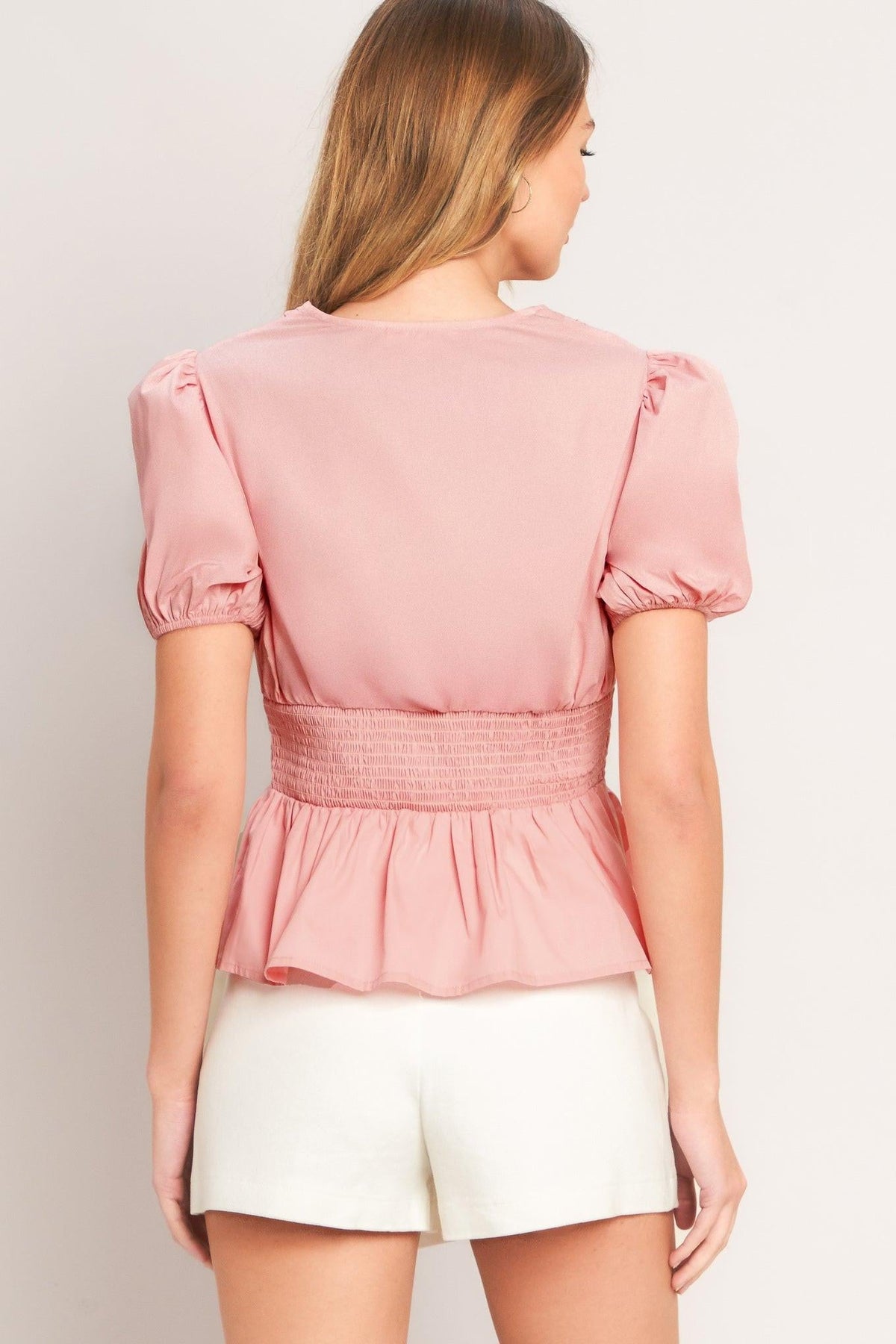 LOVELY CHARM PINK WOVEN TOP