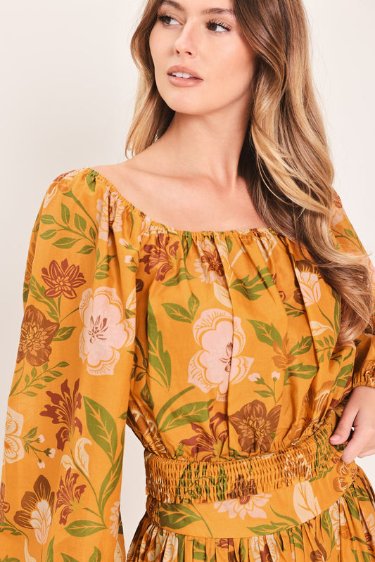 a woman wearing a yellow floral dress