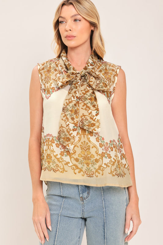 a woman wearing a floral shirt
