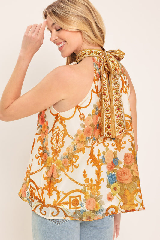 a woman in a floral dress