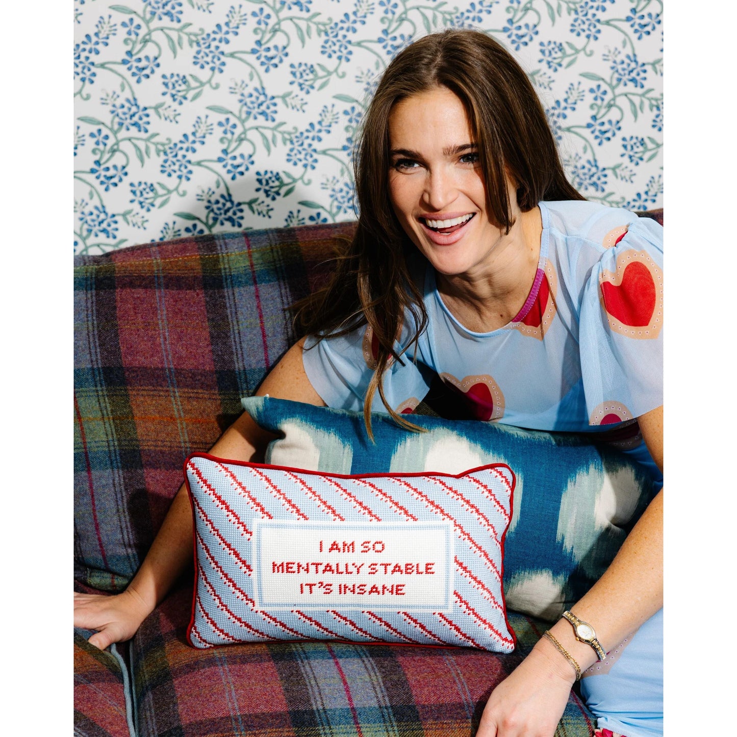 Mentally Stable Needlepoint Pillow