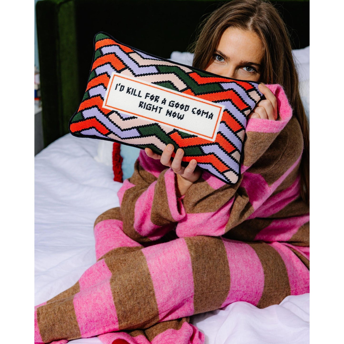 Good Coma Needlepoint Pillow