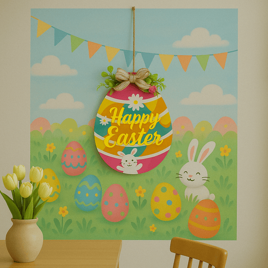 Illuminated LED Wooden Easter Egg Hanging Decor 12.5 Inches Tall