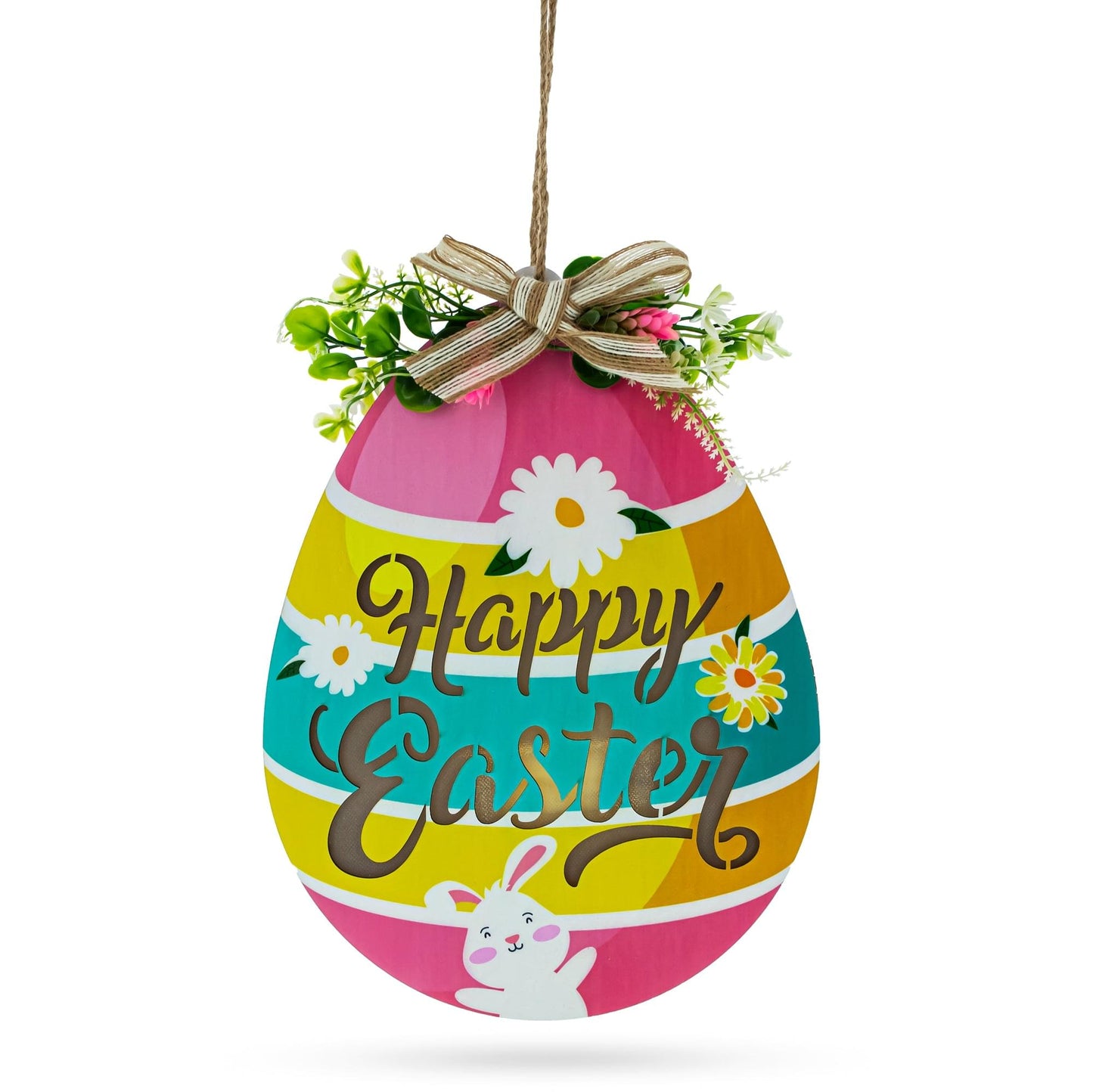 Illuminated LED Wooden Easter Egg Hanging Decor 12.5 Inches Tall