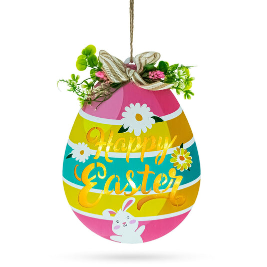 Illuminated LED Wooden Easter Egg Hanging Decor 12.5 Inches Tall