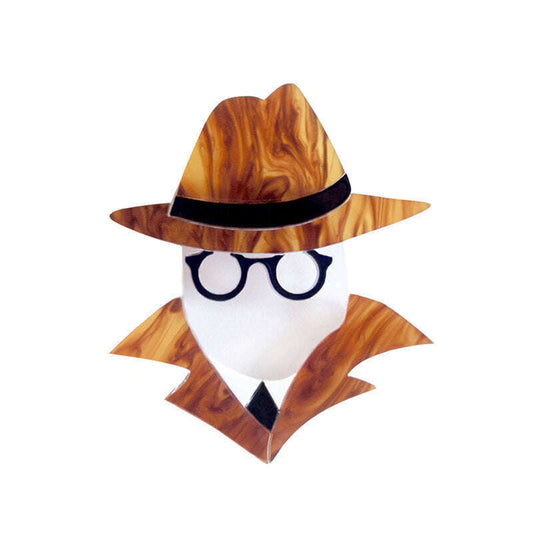 a cut out of a man wearing a hat and glasses
