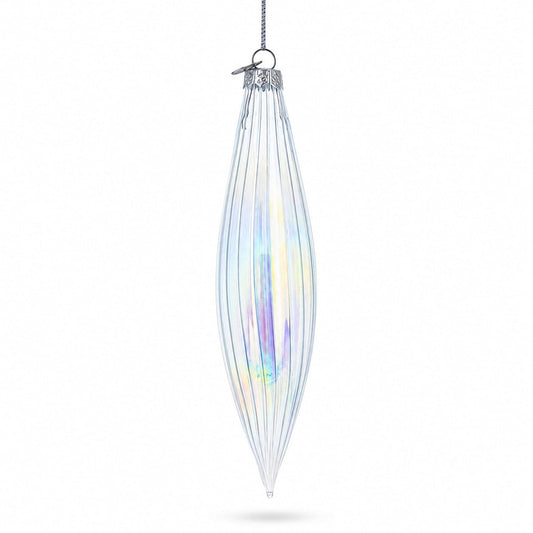 Iridescent Clear Glass Icicle Christmas Ornament 6.9 Inches