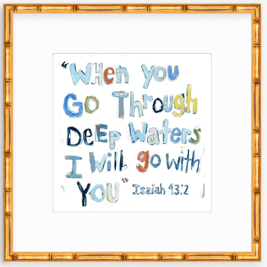Isaiah 43:2 Blue Bible Verse Fine Art Print