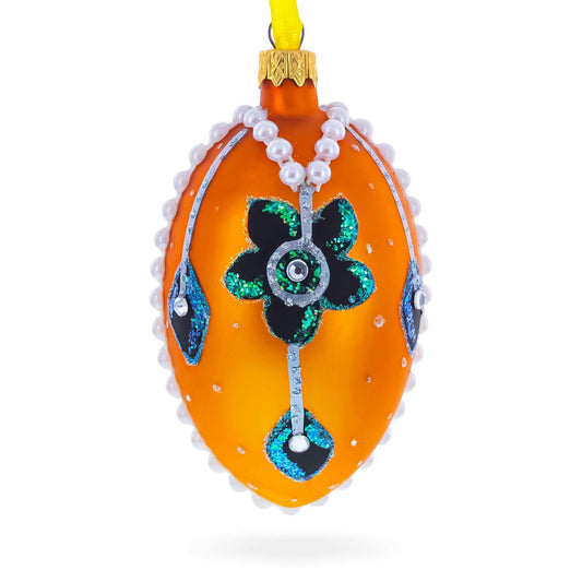Italian Couturier Fine Jeweled Flower Necklace Glass Egg Christmas Ornament 4 Inches