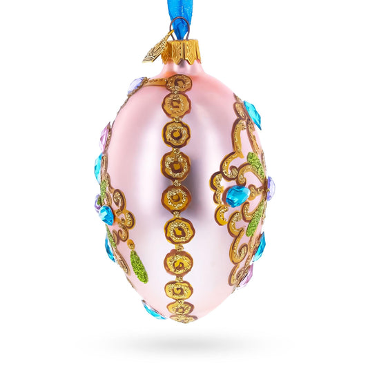 Italian Fashion House Jeweled Cross Glass Egg Christmas Ornament 4 Inches