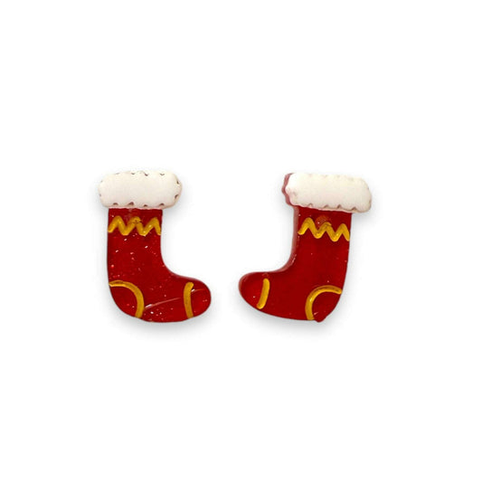 a pair of red and white christmas stockings
