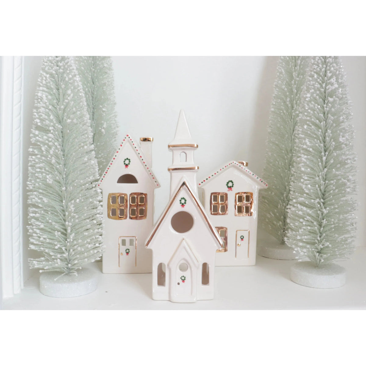 Ivory Christmas Village 3-Piece Set with 22K Gold Accents