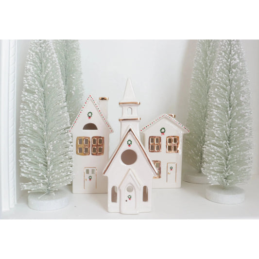 Ivory Christmas Village 3-Piece Set with 22K Gold Accents