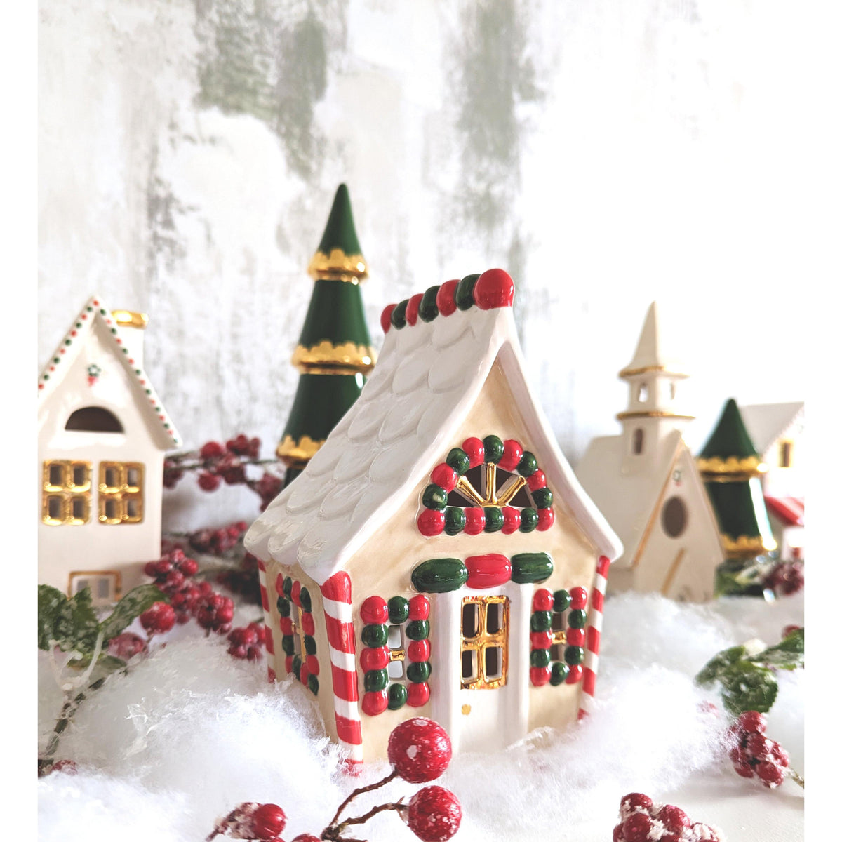 Ivory Christmas Village 3-Piece Set with 22K Gold Accents