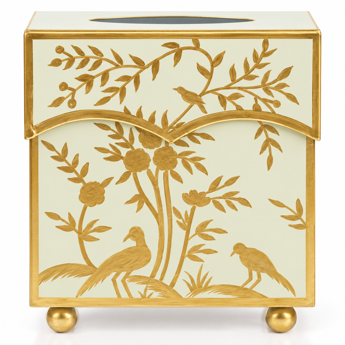 Pale Green & Gold Chinoiserie Wastepaper Basket & Tissue (2 Options)