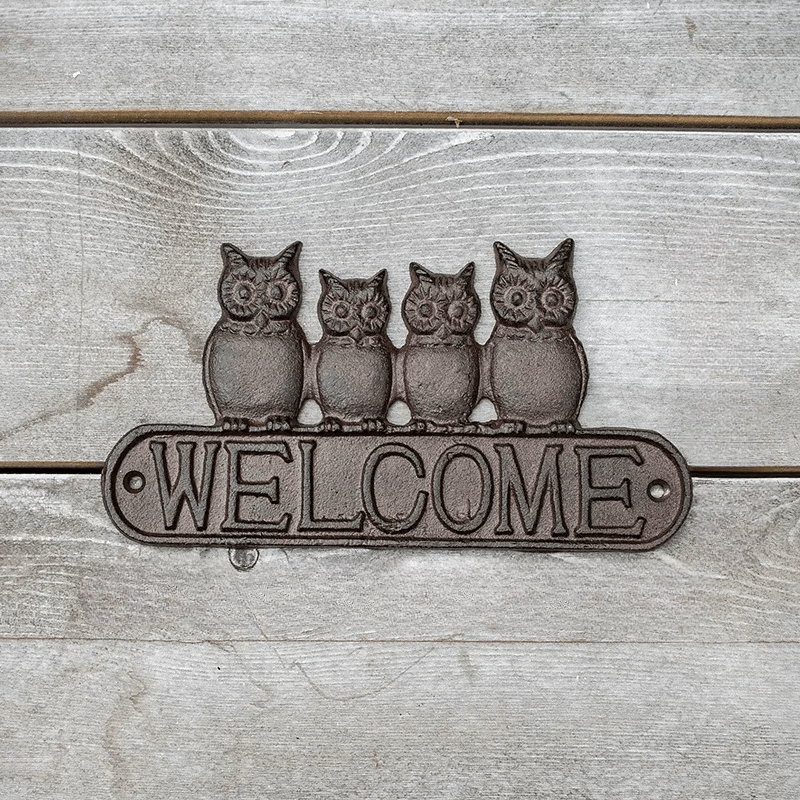 Four Owls Cast Iron Welcome Sign