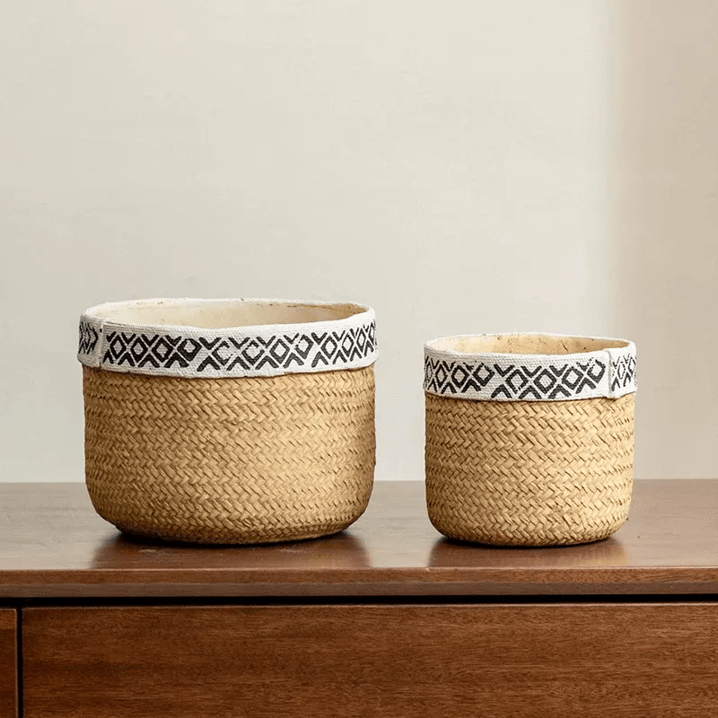 Patterned Rattan Cement Planter
