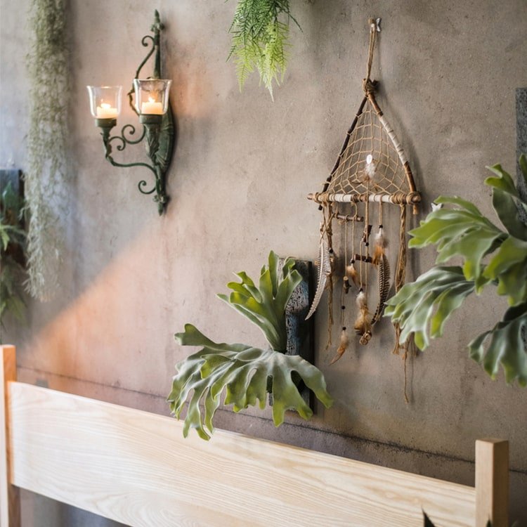 Artificial Faux Fern Madagascar Staghorn Wood Board Hanging