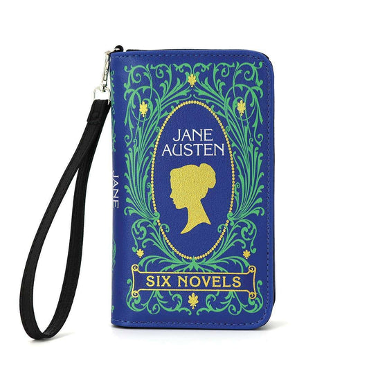 a blue wallet with a green design