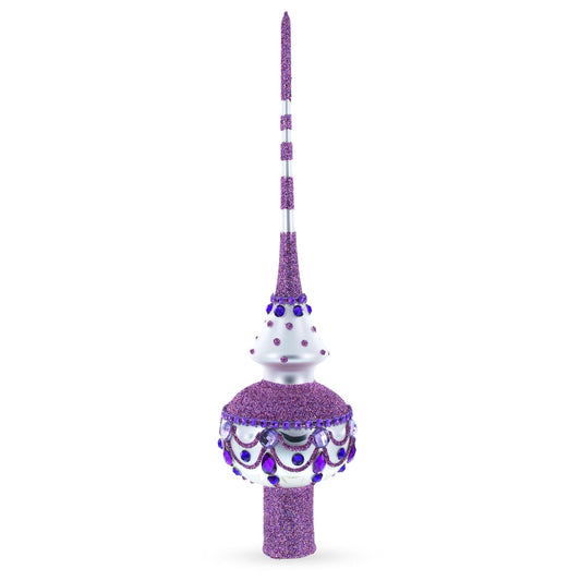 Jeweled Purple Chandelier on White Glass Christmas Tree Topper 11 Inches