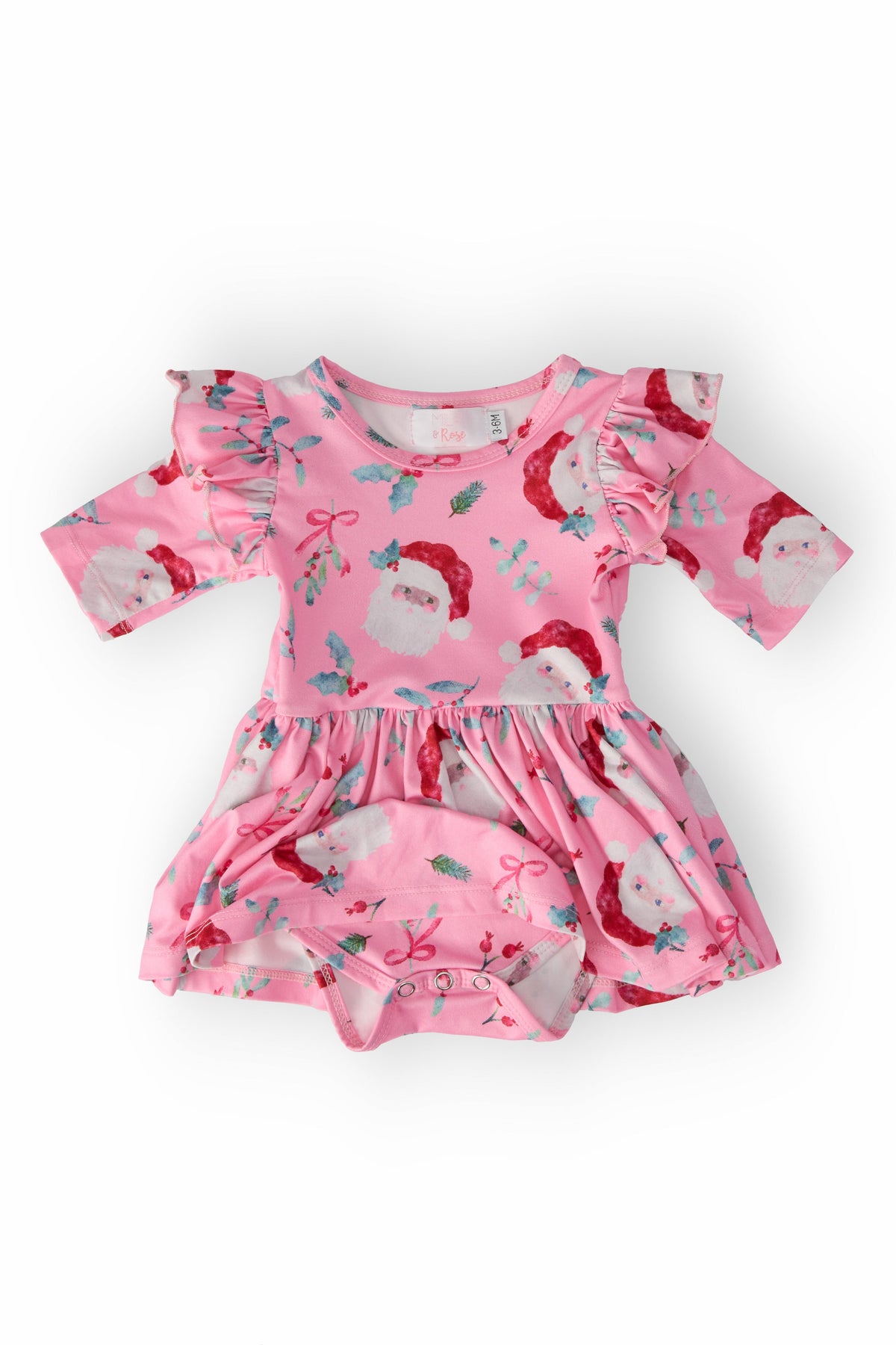 a pink dress with santa claus on it