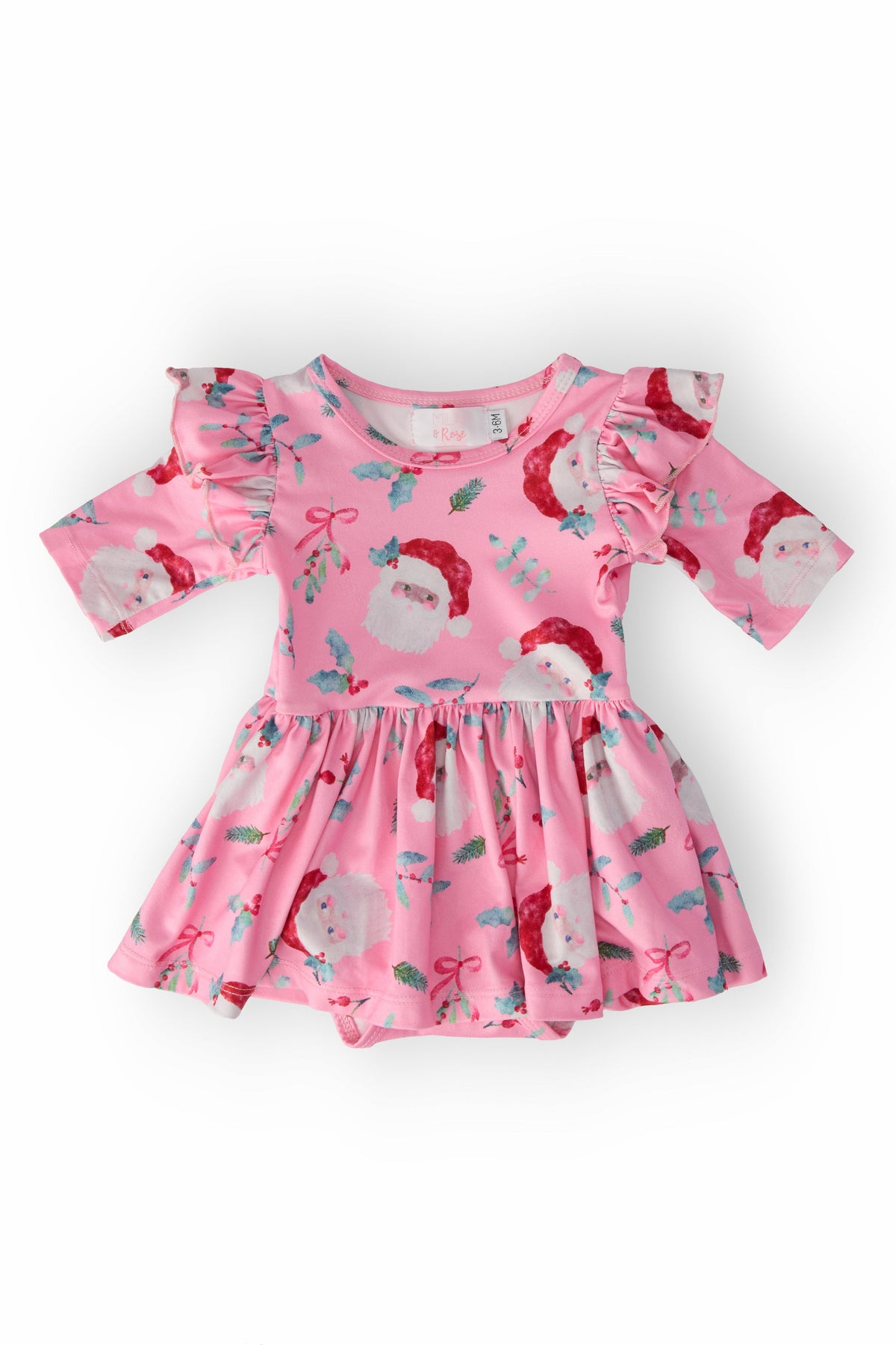 a pink dress with santa claus on it